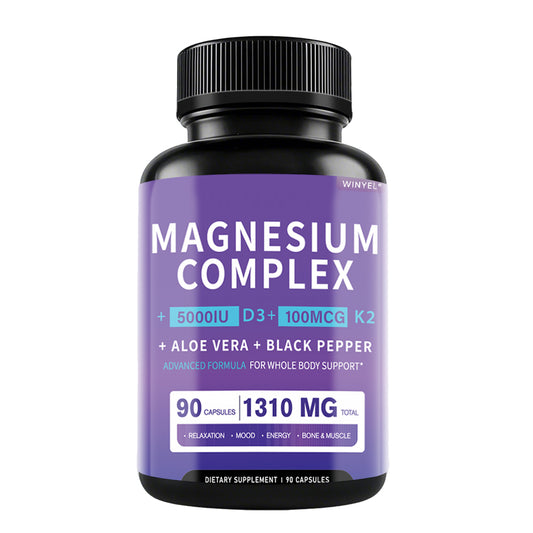 CJ12345-Magnesium Glycinate 1160mg With Aloe Vera, Vitamin D3 & K2 Complex - Supports Stress Relief, Sleep, Muscle, Nerve, Heart & Metabolism - Chelated Magnesium Supplement - 90 Capsules