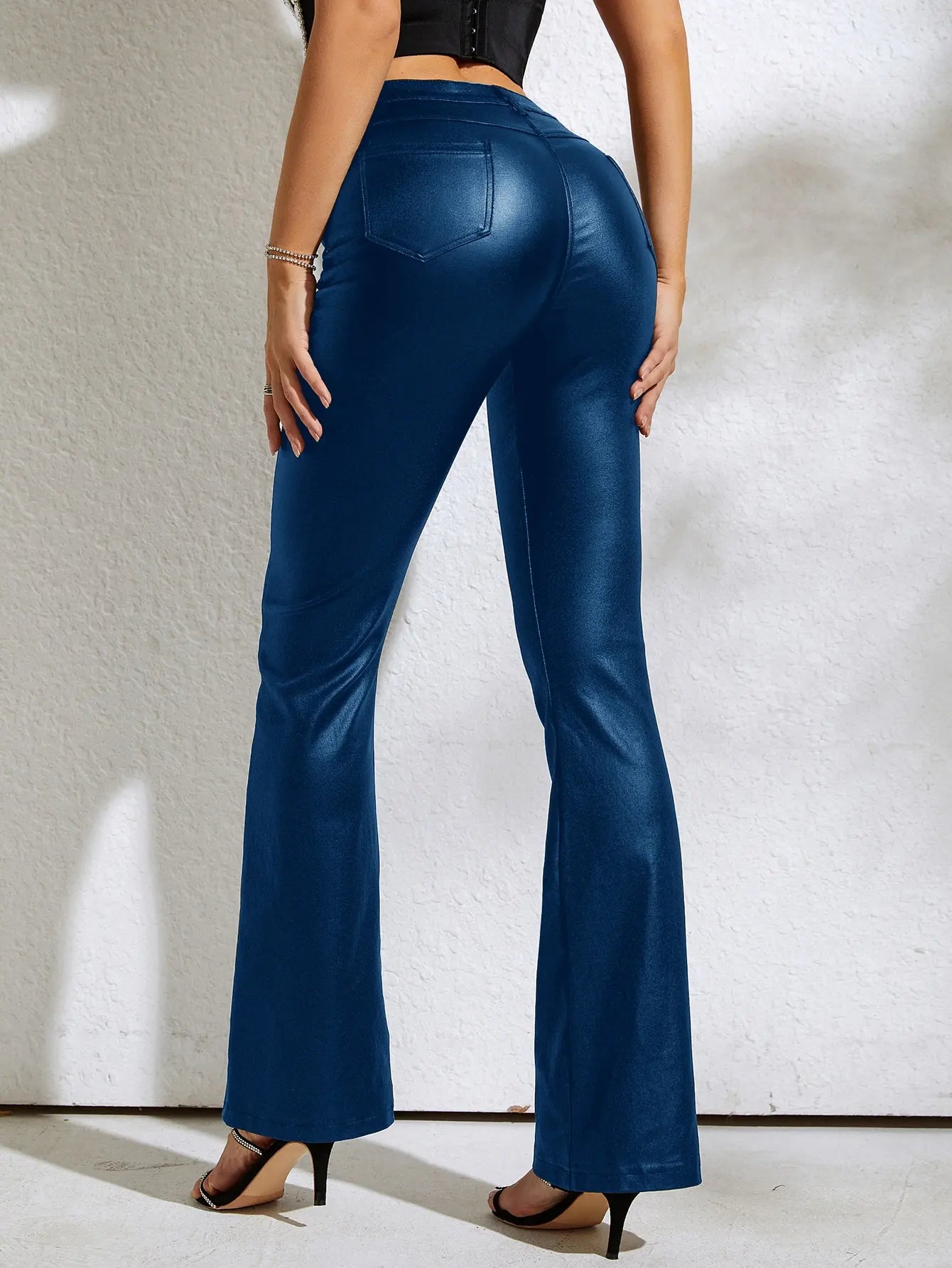 Leather High Waist Straight Trousers