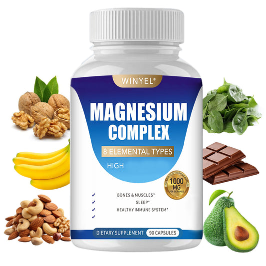 C12345-MAGNESIUM COMPLEX Wellness Capsules With Malate & Glycinate And 8 ELEMENTAL MAGNESIUM, Supports Health 90 Capsules, Dietary Supplement.
